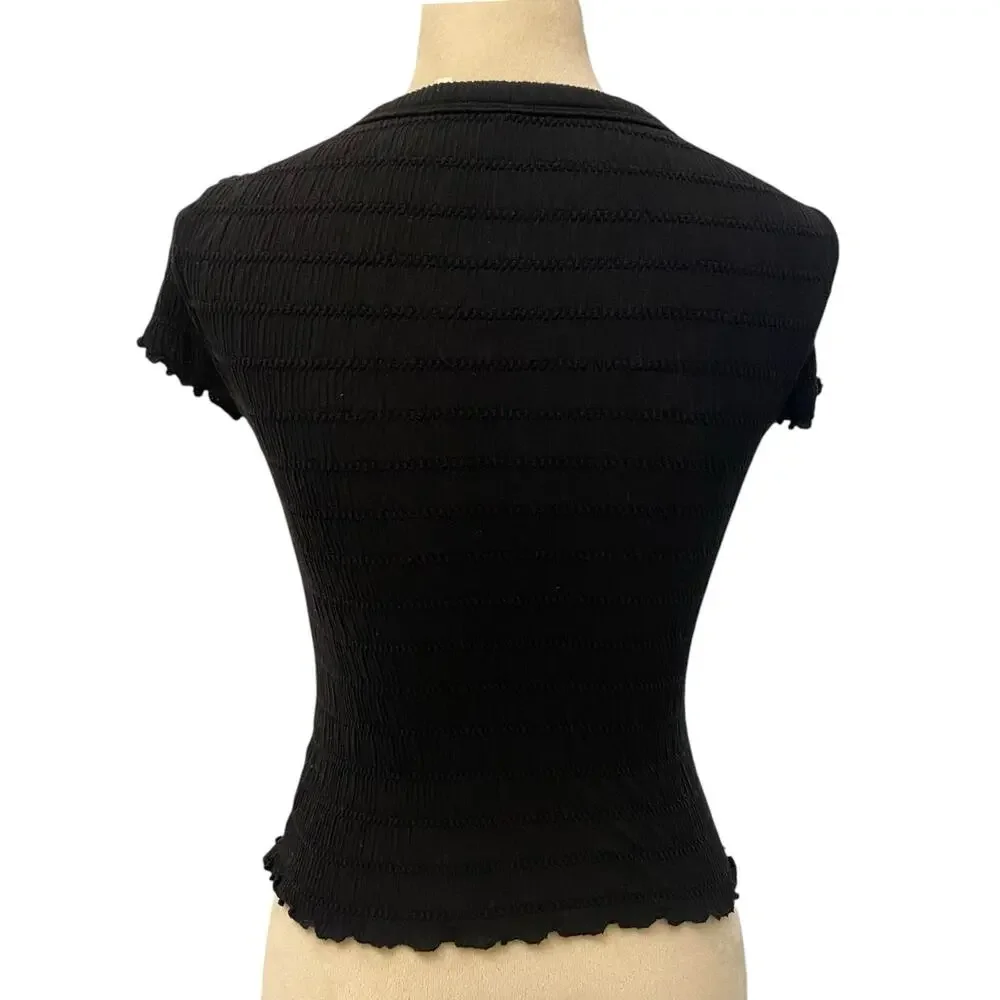 American Eagle Outfitters Size Small Black Smocked Short Sleeve T-Shirt